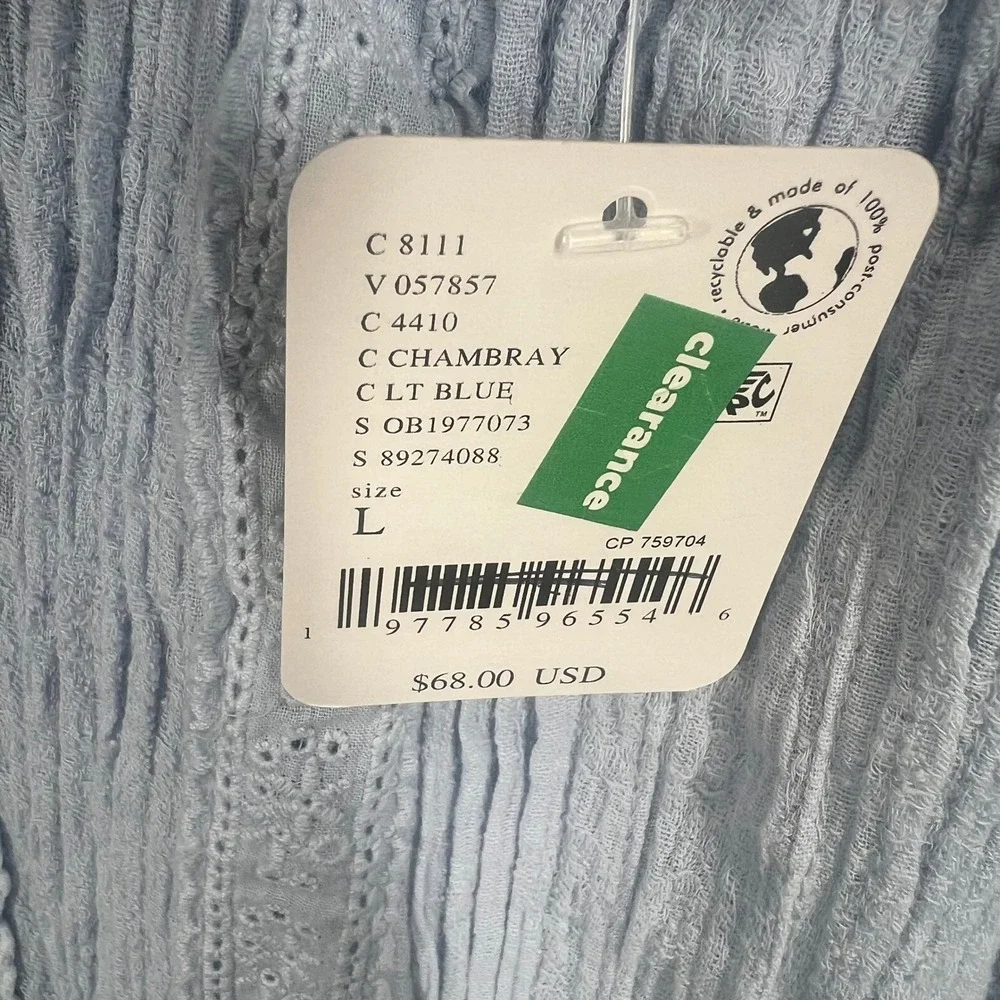 Free‎ People Chambray Tank Top Women L Light Blue Eyelet Ruffle Tie Hem NWT